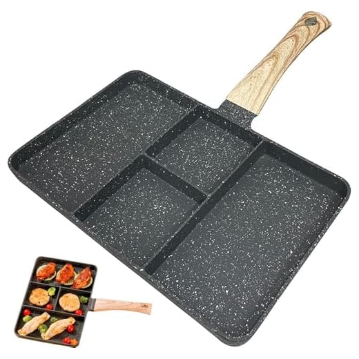 RHua Maifanite Divided Pan, 4 Sectional Skillet, Egg Frying Pan Meal Breakfast Lunch Dinner Pan for Pancakes, Steak, Ham, Bacon Sausage, Japanese Non Stick Skillet for All Stove Induction Cooker