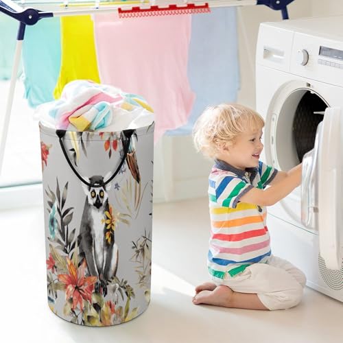 Panier à linge pliable à poignées longues et motif lémurien
