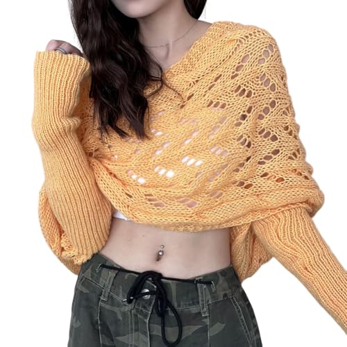 Scarf with Sleeves, Knitted Cable Wrap, Shrugs for Women, Knitted Wrap, Sweater Scarf with Sleeves, Shawl Shrug Wrap (Yellow)2