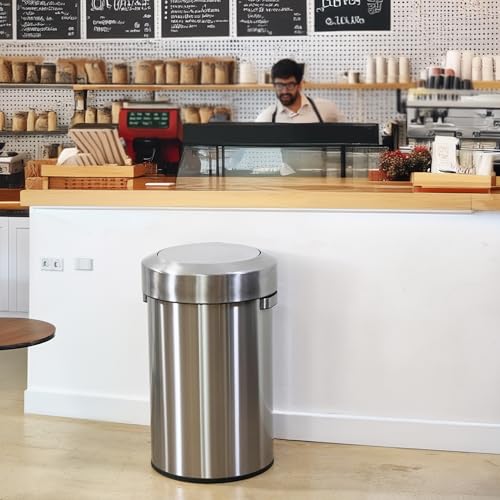 Image of iTouchless, Restaurant, Office and Kitchen Titan 17 Gallon Swing Open Trash, Stainless Steel Self-Balance Flip Top Lid Commercial Grade 64 Liter Garbage Can is Perfect for Business, Softstep 17 Gal