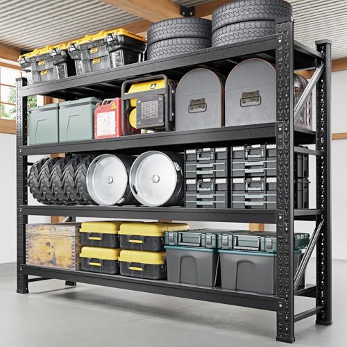 Image of Letaya 8000LBS Storage Shelves Heavy Duty,75 inch W Garage Shelving Units, 4 Tier Adjustable Utility Rack Shelf,Large Metal Industrial Shelves,for Shop,Warehouse,Basement,Black (75 inch W x 24 inch D x 70 inch H)