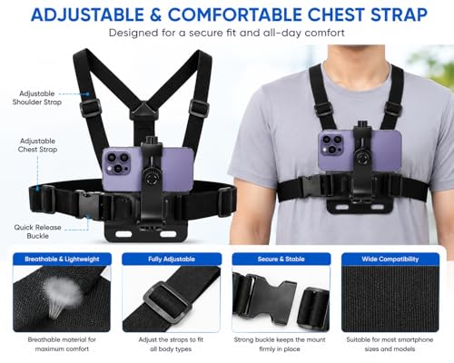 Image of Chest Neck Holder for Mobile Phone, First Person Perspective Live Streaming, Adjustable Mount Phone for Vlogging, Cycling, Hiking, Outdoor Recording (Chest Mount Holder)