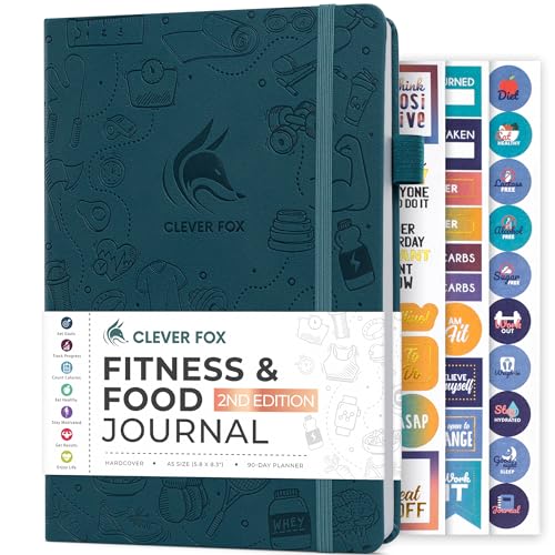 Clever Fox Diario di fitness e cibo, agenda nutrizionale e allenamento per donne e uomini, diario di dieta e esercizi in palestra, con calendari, dieta e monitoraggio dell'allenamento, senza data,
