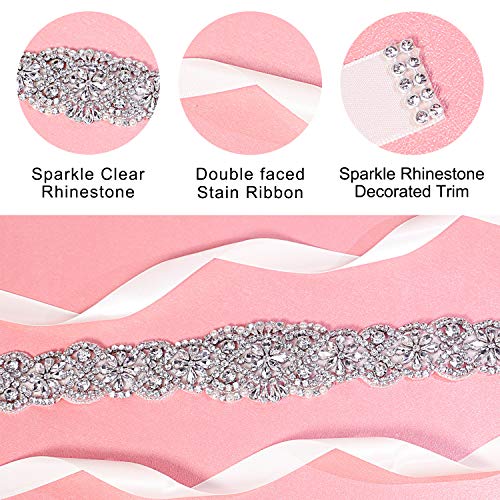 Lovful Bridal Crystal Rhinestone Braided Wedding Dress Sash Belt,Beige Sash,One Size