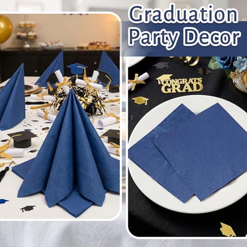 Image of Henoyso 500 Pack 2 Ply 9.8 x 9.8 Inch Navy Blue Cocktail Napkins Bulk | Disposable Dinner Beverage Paper Napkins for Wedding Bar Party Birthday Cocktail Holiday Elegant Restaurant