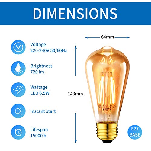 ANWIO Edison gloeilamp E27 6,5 W vervangt 54W Vintage Brown Cage verlichting voor hanglamp, 2500K warm wit 720LM… - Afbeelding 3