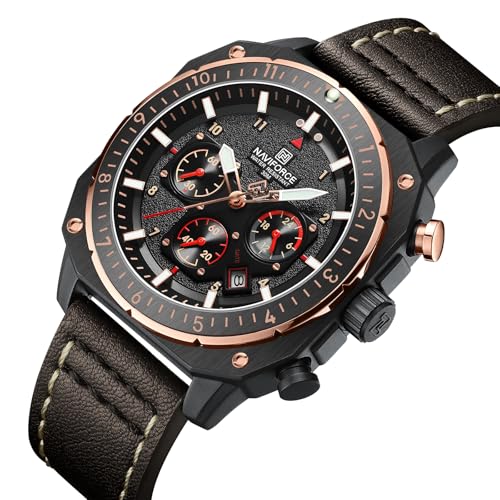 Image of NAVIFORCE NF8057 Square Vintage Military Chronograph Genuine Leather Analog Watch