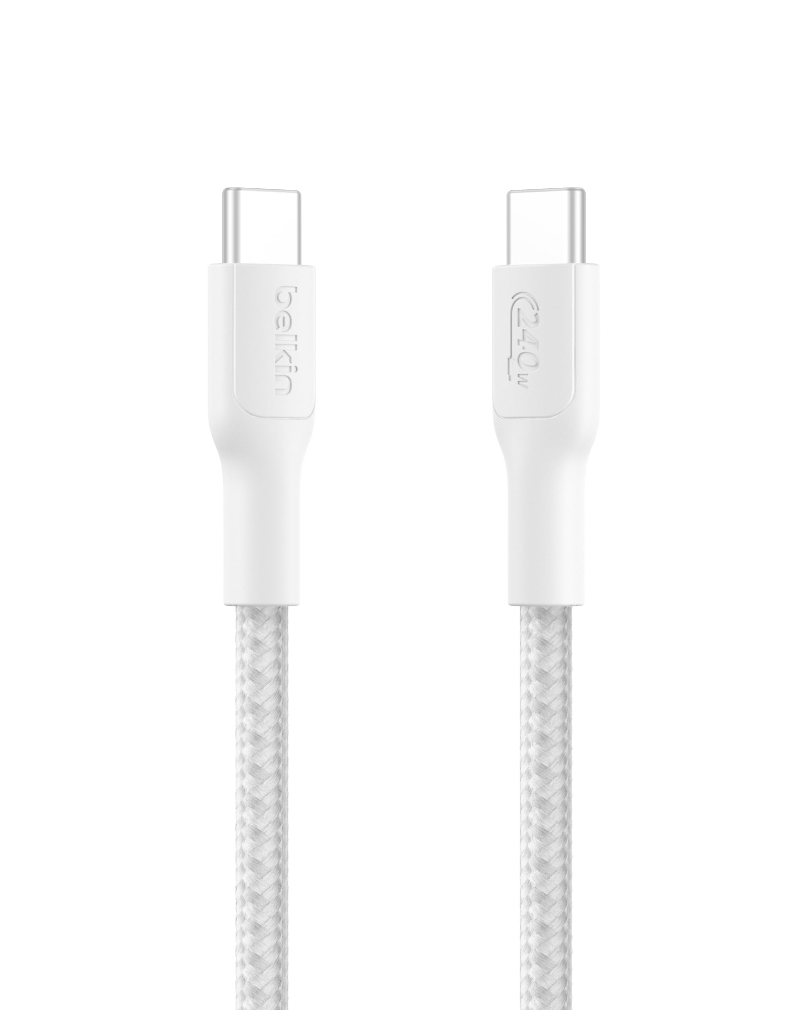 Belkin Eco Örgülü USB-C - USB-C Kablosu, 1 m, 240 W, Yumuşak, Esnek Hızlı Şarj Kablosu, iPhone 16, Galaxy S25, Pixel 9, MacBook, iPad Pro ve Daha Fazlası için Tip-C Şarj Kablosu - Beyaz (USB 2.0)