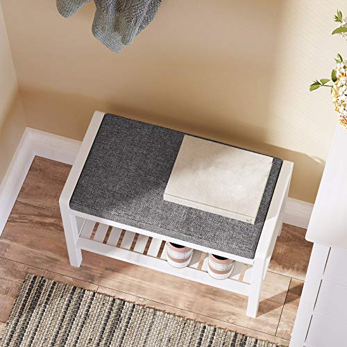 Image of SONGMICS Shoe Rack Bench with Cushion Upholstered Padded Seat, Storage Shelf, Shoe Organizer, Holds Up to 350 lb, Ideal for Entryway Bedroom Living Room Hallway Garage Mud Room Gray and White ULBS65WN