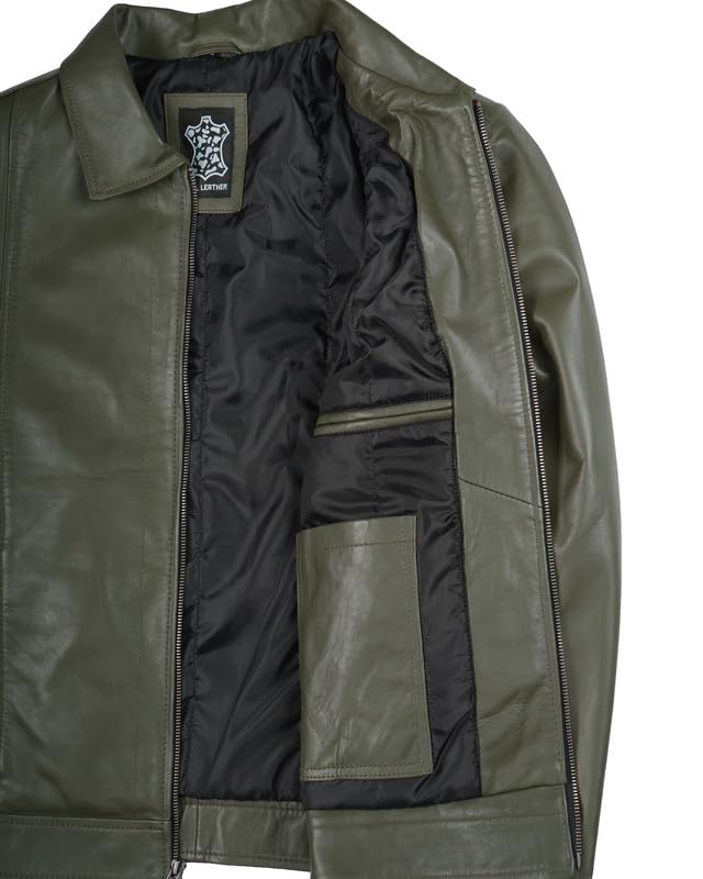 Image of Blingsoul Vintage Distressed Leather Jacket for Men - Shirt Collar Genuine Lambskin Mens Leather Jacket