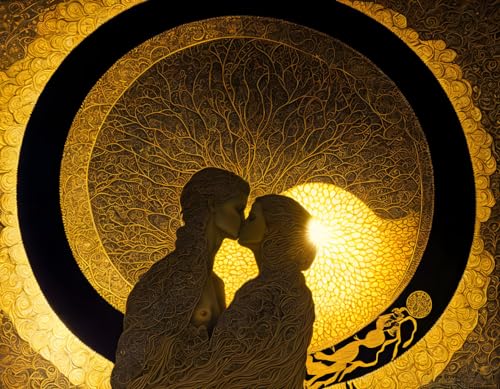 Poster amoureux baiser au soleil SERENDIPITP pour décoration de chambre moderne