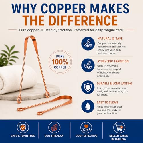 Image of Natruveda Copper Tongue Scraper - 2 Pack Pure Copper Tongue Cleaners for Adults & Kids | Ayurvedic Metal Tongue Cleaner | Includes 20g Herbal Neem Toothpaste | 30-Day Satisfaction Guarantee