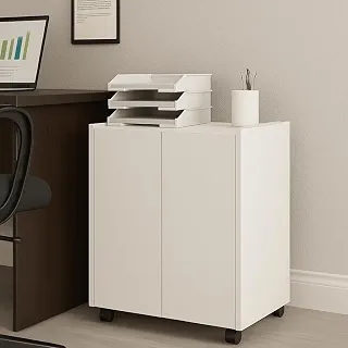 Armário Multiuso com Rodízios, 2 Portas, Amadeirado, 61,5cm A x 55cm L x 34,5cm P, Ideal para Impressora e Escritório