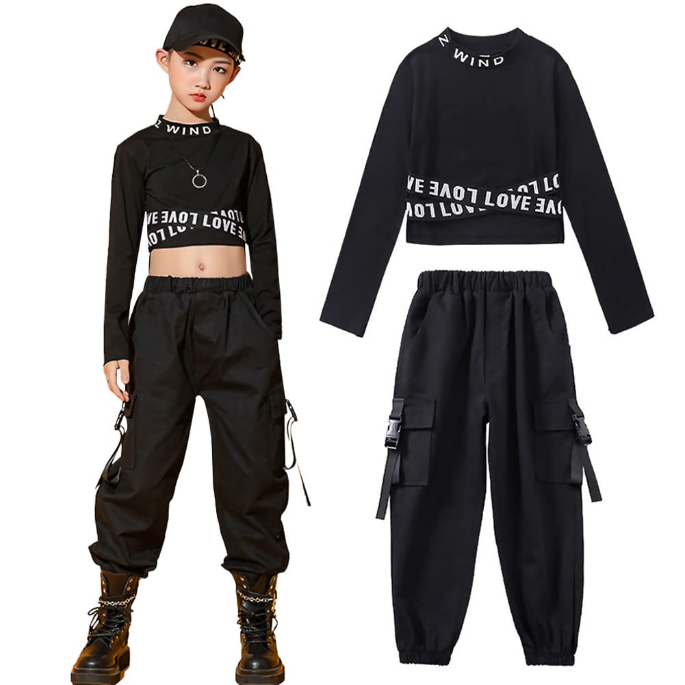 Dziewczęcy dres treningowy hip hop, 2-częściowy strój dla dzieci, strój do tańca ulicznego, top + spodnie cargo, t-shirt, spodnie do biegania, odzież do tańca, na wiosnę i lato