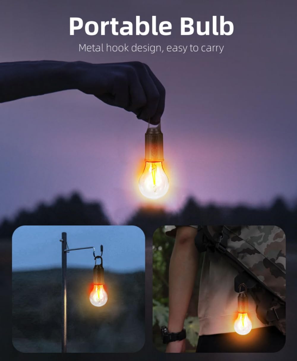 POCKETMAN 4 bombillas LED recargables Luz de camping portátil 3 modos de iluminación Adecuada para camping al aire libre, iluminación de jardín, emergencias por cortes de electricidad