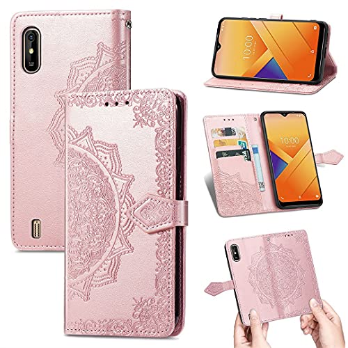 SATURCASE Coque pour Wiko Y81, Mandala Gaufrage PU Cuir Magnétique Flip Portefeuille Support Porte-Carte Protecteur Housse Étui avec Dragonne pour Wiko Y81...
