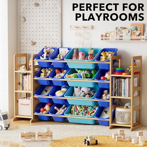 Image of SpaceAid Toy Storage Organizer with 6 Shelves and 16 Bins, Toy Organizers Storage Bookshelf, Kids Bin Shelf Toys Box Bookcase for Bedroom Playroom Organization Room Decor, Blue and Navy Blue