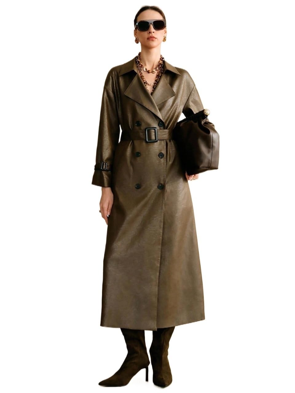 Womens 2025 Fashion Fall Trench Coat Double Breasted Long Trench Coat