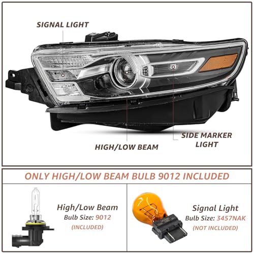 Image of Headlights Assembly Compatible With 2013-2019 Ford Taurus Replacement Headlamp, Driver and Passenger Side, Pair Chrome Amber 13-19 Taurus Head Light