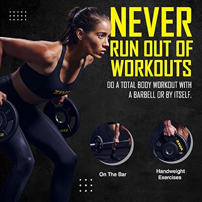 ZIVA Olympic Weight Plate ¨C Premium Urethane-Coated Grip Disc with 2 Stainless Steel Insert and 3-Position Handle ¨C Sold Individually (2.5¨C45 lb) Does not fit Standard Studio Barbell