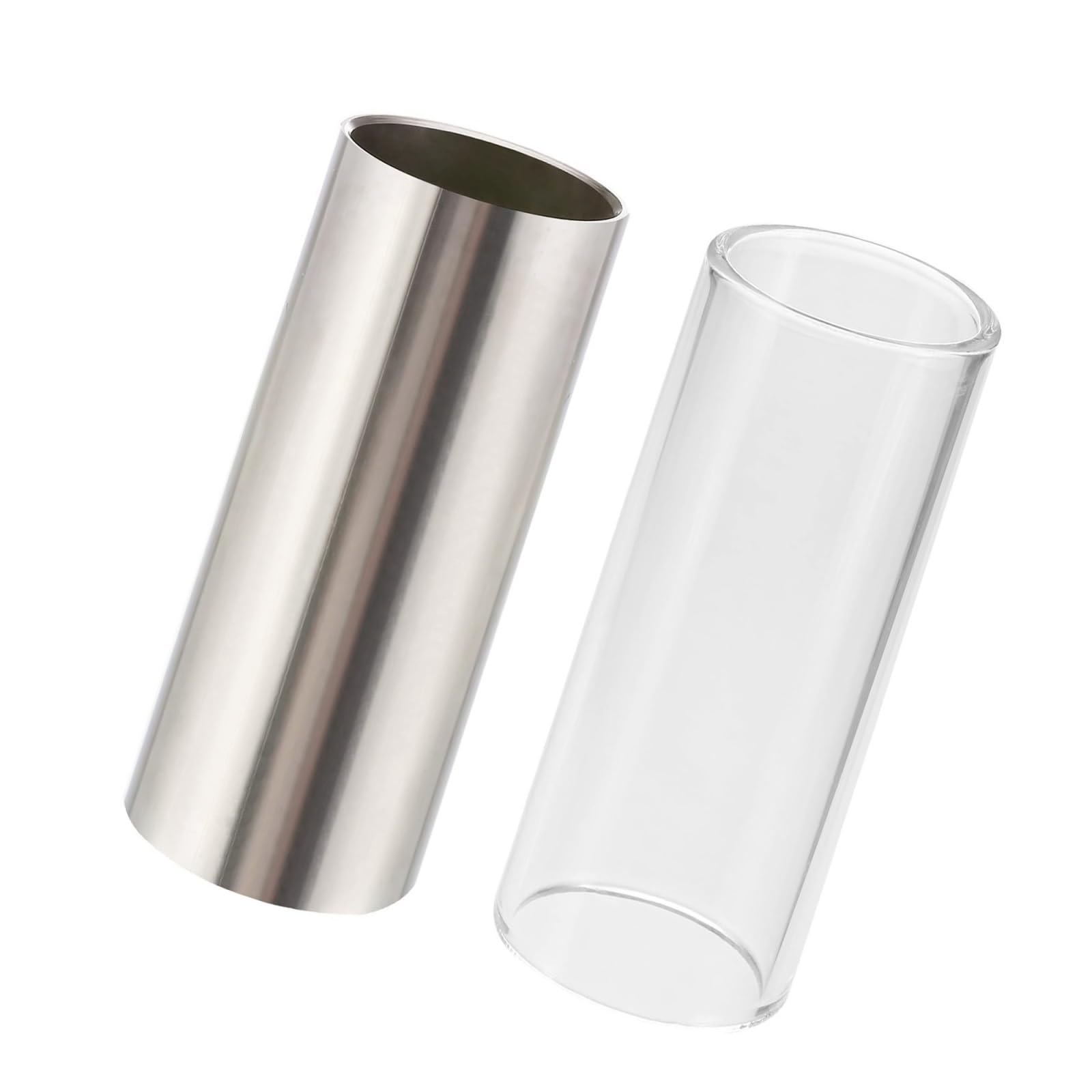 Set Di 2 Slide Per Chitarra In Vetro E Acciaio Inossidabile Lunghezza 60 Mm Con Custodia In Metallo Attrezzi Liutaio Principianti