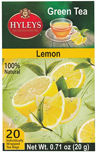 Hyleys Natural Green Tea & Lemon Flavor - 20 Tea Bags (Gmo Free, Gluten Free, Dairy Free, Sugar Free & 100% Natural) #TOP6
