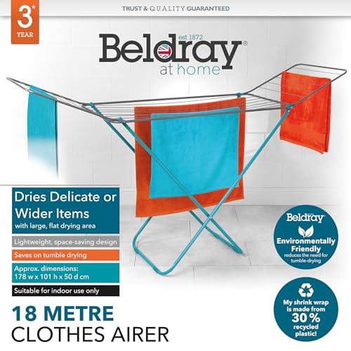 Beldray LA033279EU7 18 Metre Clothes Airer – Winged Drying Rack, Foldable for Easy Storage, Space-Saving Clothes Horse, Freestanding, Indoor Use Only, Naturally Dry Laundry, 178 x 101 x 50 cm - Image 3