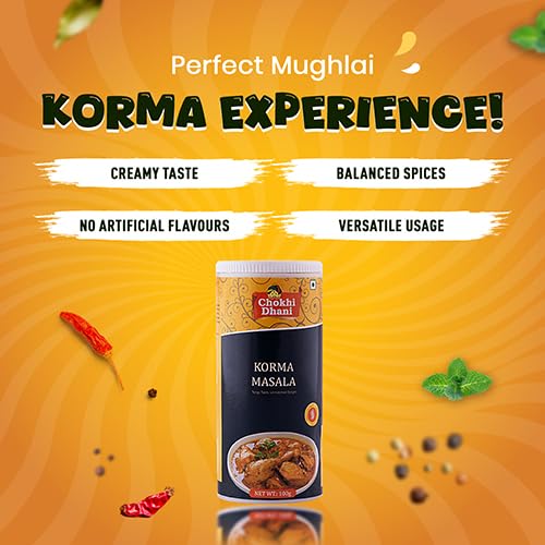 Image of Chokhi Dhani Korma Masala Powder 100g | Mughlai Korma Spice Mix | Rich Creamy Curry Masala for Chicken, Mutton & Veg Korma | Restaurant Style Gravy Masala