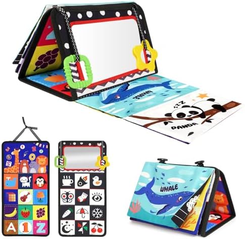 URMYWO Tummy Time Toy – Black and White High Contrast Baby Toys for Newborn – Baby Visual Stimulation Mirror – Montessori Sensory Crinkle Toy for Infant 0-3-6-12 Months – Shower Gift for Boy Girl
