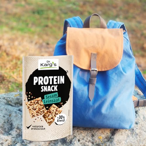 Dr. Karg’s Protein-Snack Sesam Leinsaat - knusprig, vegan, proteinreich, Snack mit mehr als 30% Eiweiß & weniger Kohlenhydraten sowie extra vielen Saaten, Proteinquelle, ohne Zusatzstoffe, 14x85g