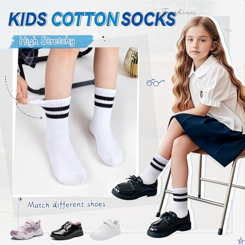 Image of Eyean Kids Athletic Crew Socks Boys Girls Cotton School Uniform Casual Basic Socks 6 Pairs