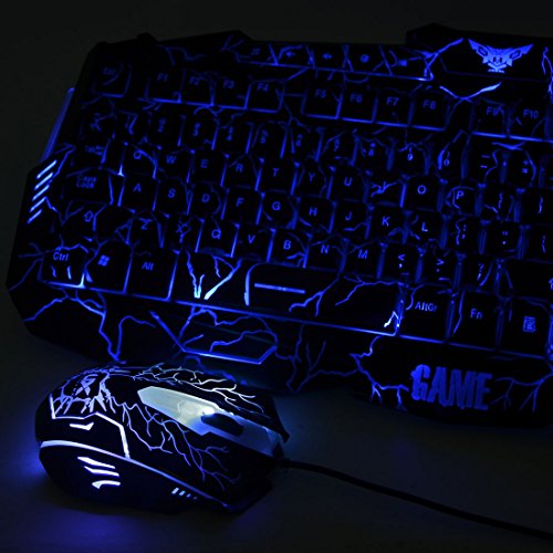 Image of Adjustable LED Three Colors Backlit Wired Gaming Keyboard Mouse Combo Black (SN: 97d f30 14b c82 b72)