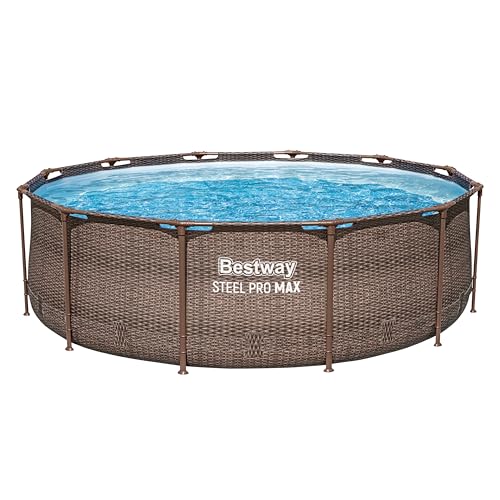 Bestway Steel Pro MAX Solo Pool ohne Zubehör 366 x 100 cm, Rattan-Optik (Schokobraun), rund