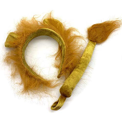 MIBOW Lion Costume Accessory Kit,Lion Ears and Tail Set - Lion Cosplay Accessories-Lion Ears Headband and Tail-Animal Headbands Ears,Animal Costume Accessory Set Yellow