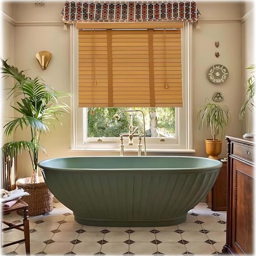 Cordless Natural Privacy Wood Window Blinds W10~80