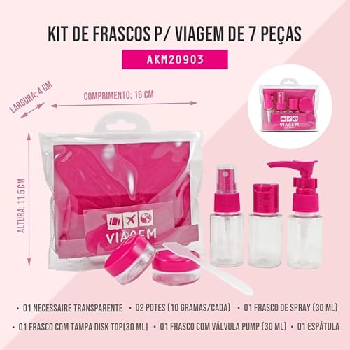 Kit Organiza Viagem 7 Peças Frascos Shampoo Creme Bolsa Mala Cor:Vermelho Vinho