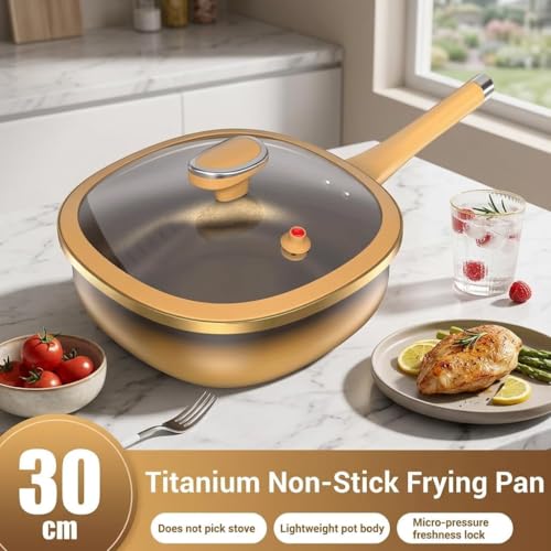 Wok antiadherente de aleación de titanio de 12 pulgadas con tapa y cesta de vapor miniatura 4