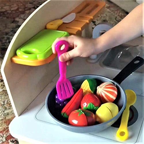 Cut Play Food Kitchen Accessories Set for Kids - Cutting Toy Fruits and Vegetables - Cooking Pot - Toy Knife & Cutting board - Play Utensils - Toddlers, Boys & Girls Fake Food Pretend Playset - Thumbnail 3