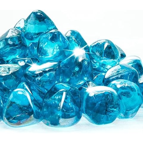 Sumloty 18 Pound Fire Pit Glass Rock 1 Inch，Blue Fire Pit Glass Rocks for Gas Fireplace Fire Pit & Lanscaping,Decorative Propane Gas High Luster Fire Glass Diamonds Aqua Blue Cover