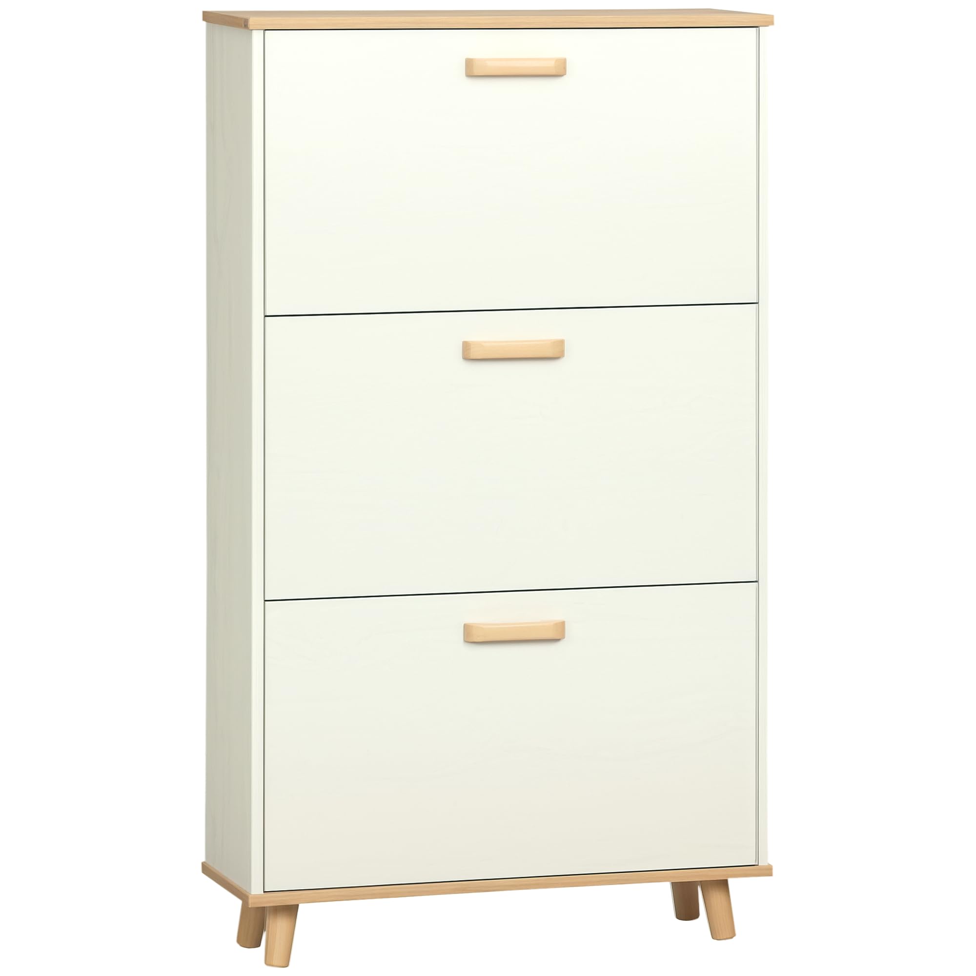 HOMCOM Narrow Shoe Cabinet, Slim Shoe Storage Cabinet with 3 Flip Drawers and Adjustable Shelves, 12 Pair of Shoes Organizer for Hallway, Entryway, Cream White
