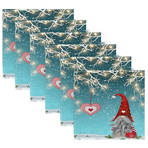 Scandinavian Christmas Traditional Gnome Tomte Standing With Red Heart Cloth Napkins Dinner Napkins Set Of 4,Reusable Table Napkins Washable Polyester Fabric For Cocktail Party Holiday Wedding Home De #TOP4