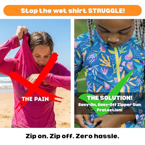 Image of SwimZip Girls' 3 Pc Swim Set w /Long Sleeve Rash Guard, Tankini & Shorts UPF 50+