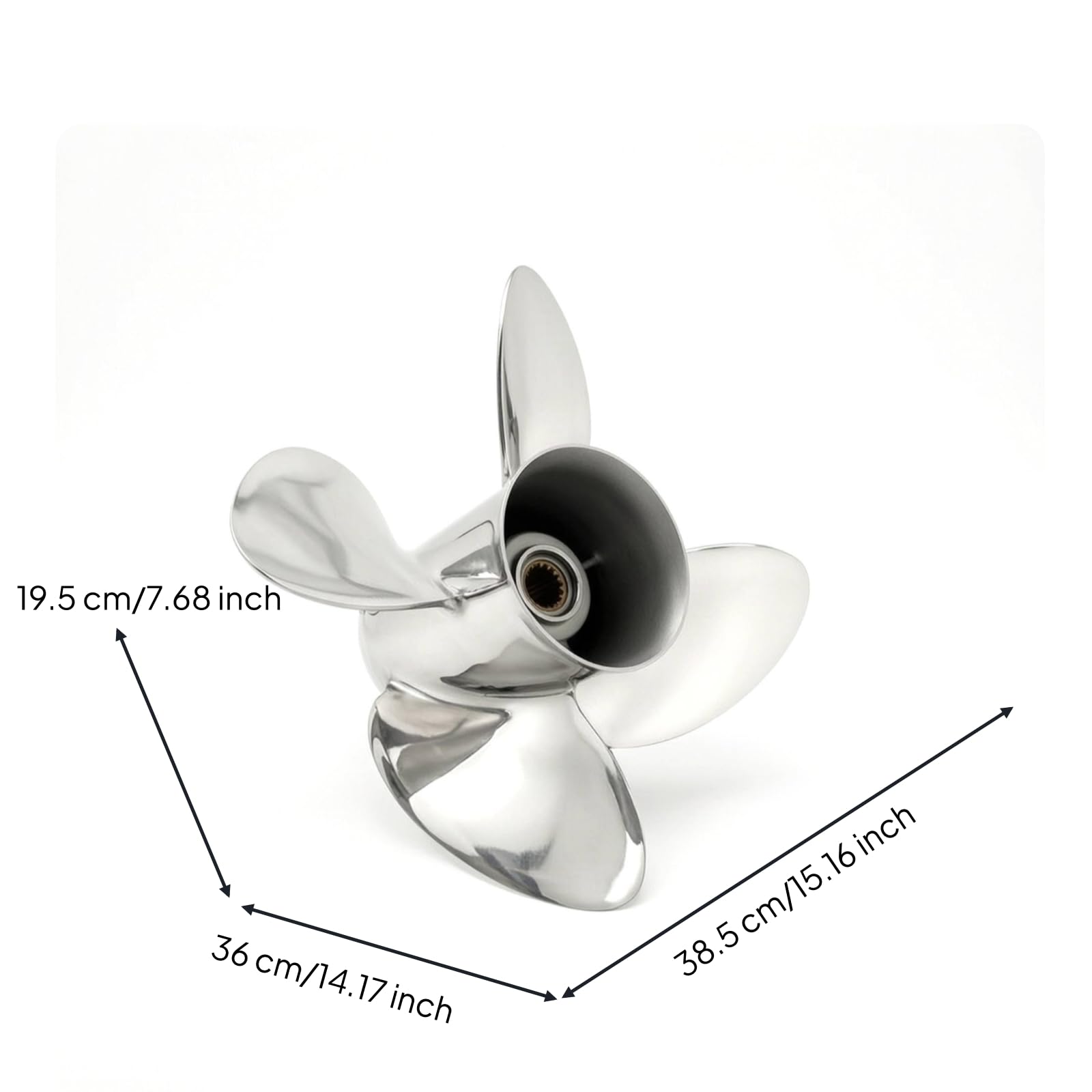 4-Blatt-Propeller Edelstahlpropeller Stabil Propeller mit Nabenteilen für Bootsbesitzer, 19 Zoll
