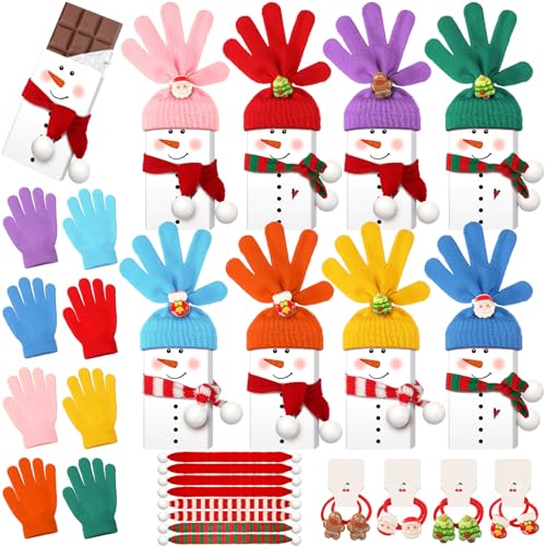 Wettarn Christmas Snowman Candy Bar Kit Christmas Chocolate Bar Wrapper with Gloves Scarfs and Accessories Xmas Activities Snowman Making Kit for Holiday Favor Supplies (No Chocolate)