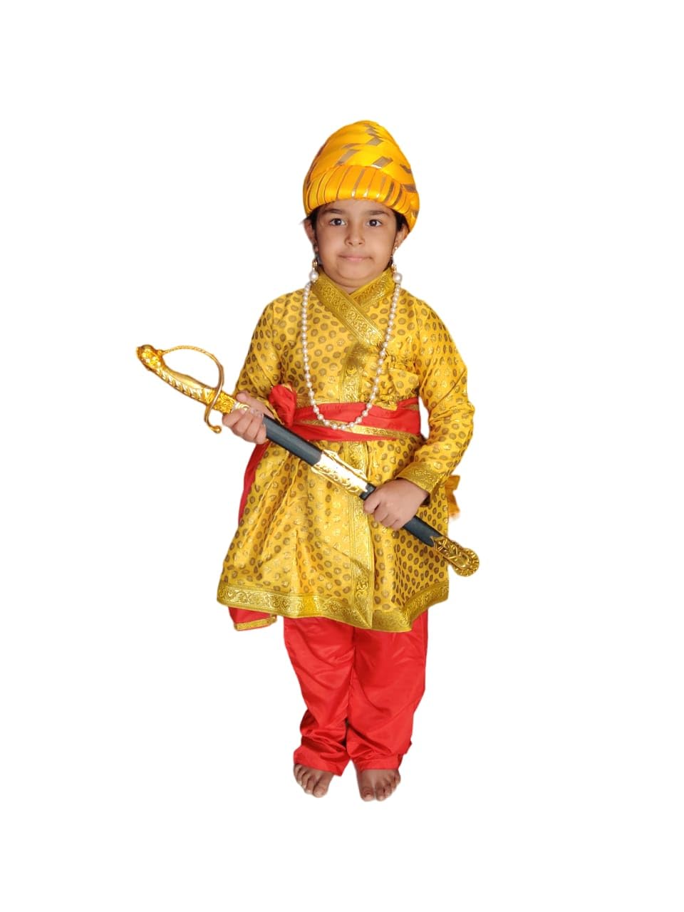 Cotton Priyanka Costumes Shivaji Maharaj Costume With 1 Beard,1 Talvar,1 Jodi Earrings With Topi (24, Yellow/Red) (B0D31CL9CB) Amazon Price History, Amazon Price Tracker