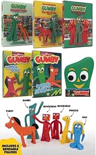 Gumby Ultimate Giftset Collection: 1950s-1980s DVD Sets (Complete 50s + 60s Vol 1-2 + 80s Vol 1-2) + Gumby Movie Blu-ray in Collectible Green Gumby Head Case + 6 Bendable Poseable Figures