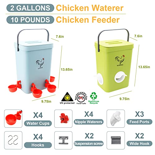 Wismoier Chicken Feeder And Waterer Set,Automatic Chicken Feeding Equipment,Hanging Poultry Waterer Feeder Kit With Auto-Fill Cups,Feeding Ports And Nipples Set,Chicken Coop Accessories,3,2 Gallon #TOP3