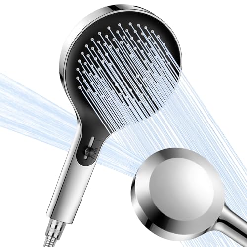 SRunDe 140MM Alcachofa de Ducha Plateada Alta Presión 4 Modos de Chorro Cabezal de Ducha Grande XXL Antical con Manguera 1.5m y Soporte Sin Perforar Universal Ducha Baño Ahorro Agua