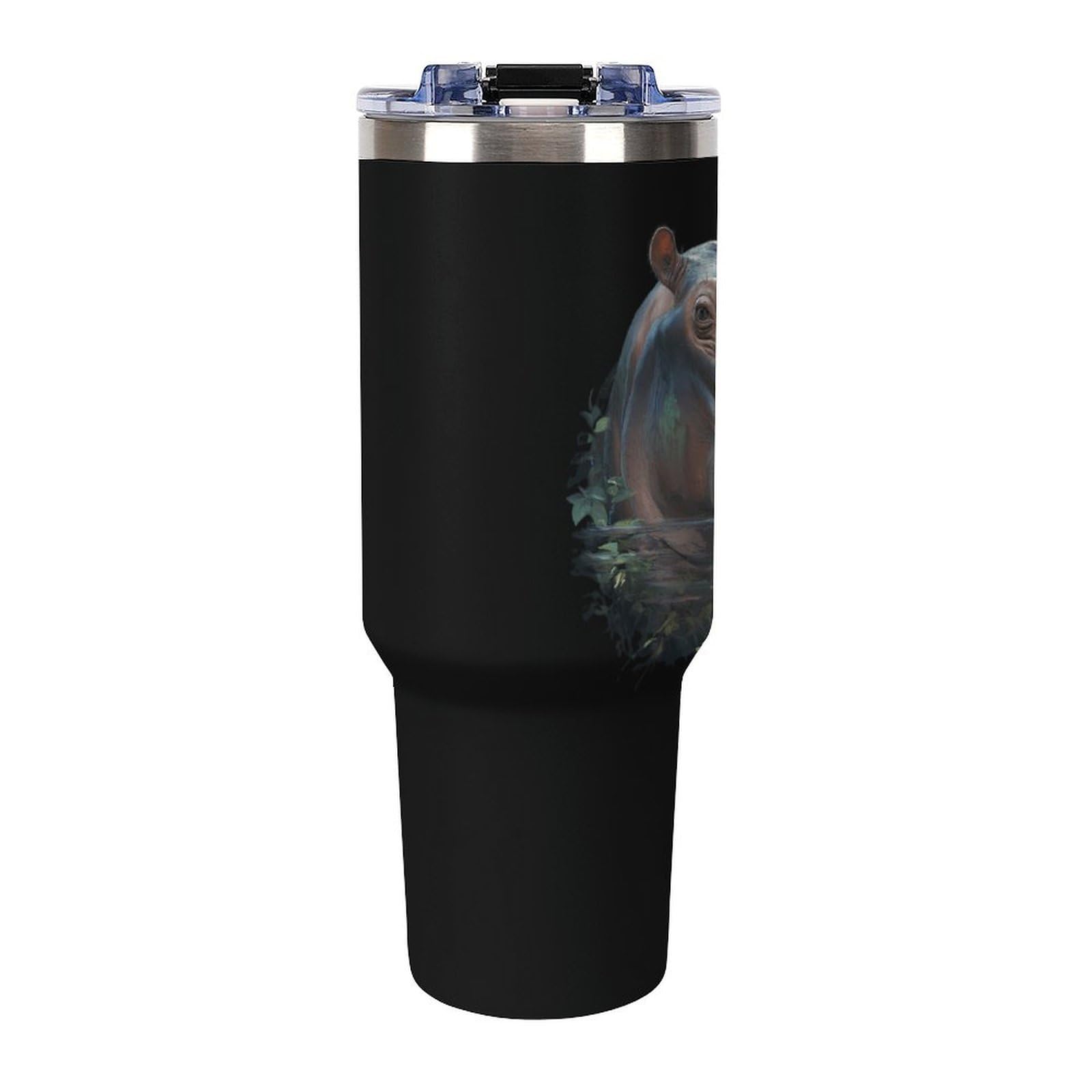 Nilpferd in Nature Trendy Trinkglas mit Henkel, 1134 g, weiß | Doppelwandiger, auslaufsicherer, isolierter Auto-Reisebecher aus Edelstahl