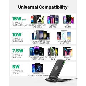 INIU Wireless Charger, 15W Fast Wireless Charging Station with Sleep-Friendly Adaptive Light Compatible with iPhone 14 13 12 Pro XR XS 8 Plus Samsung Galaxy S23 S22 S21 S20 Note 20 10 Google LG etc - immagine 5